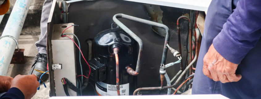 A view inside HVAC compressor showing components